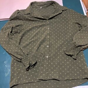 Green Polka Dot Button-Up Blouse